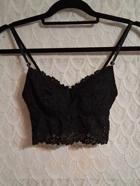 PINK Victoria's Secret Black Lace Bralette with Gold Logo Plate